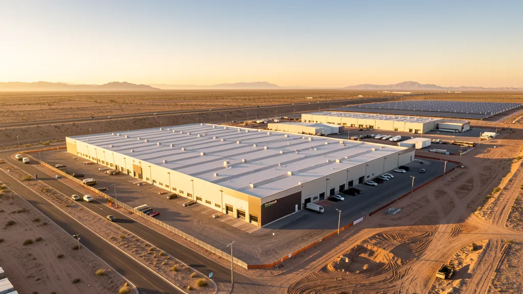 aerial imaging in progress at a construction site in Eloy, AZ with local terrain visible