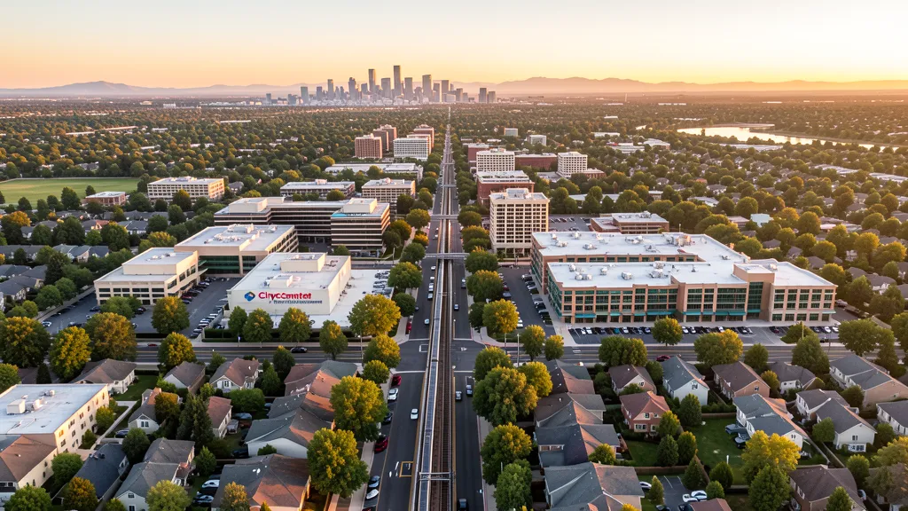 Aerial view of Englewood, CO showing the local landscape and terrain relevant to aerial imaging operations