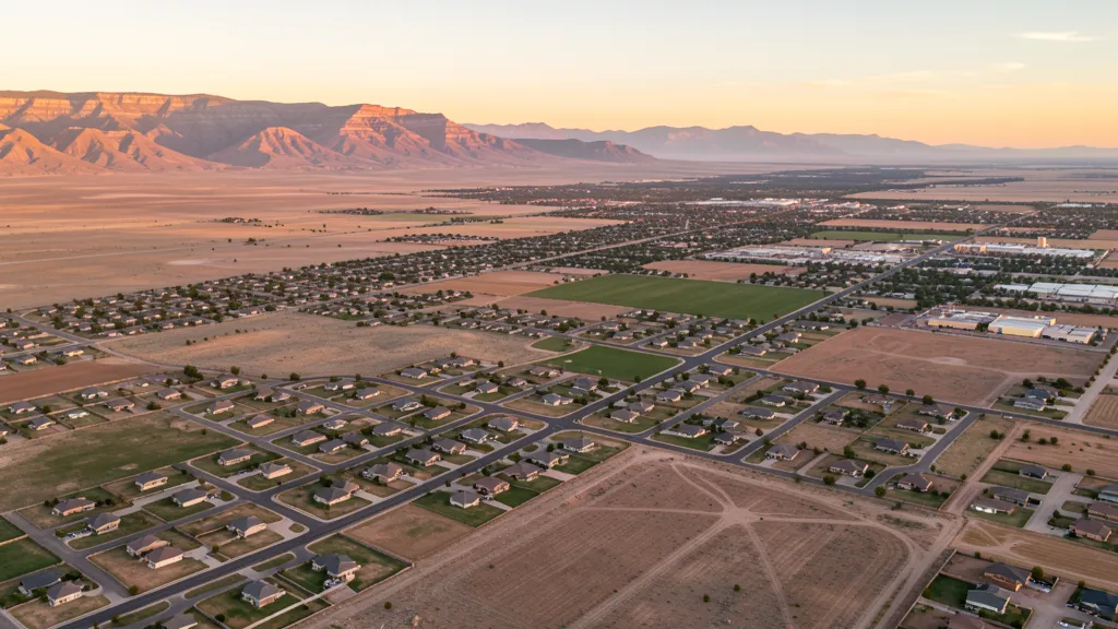 Aerial view of Enoch, UT showing the local landscape and terrain relevant to aerial imaging operations