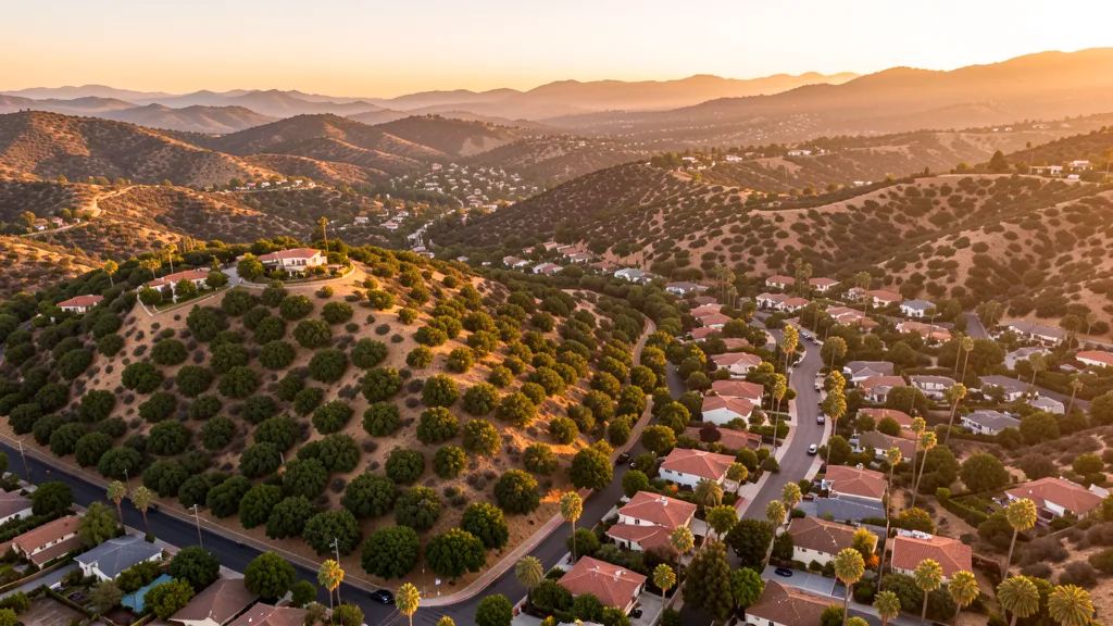 Aerial view of Escondido, CA showing the local landscape and terrain relevant to aerial imaging operations