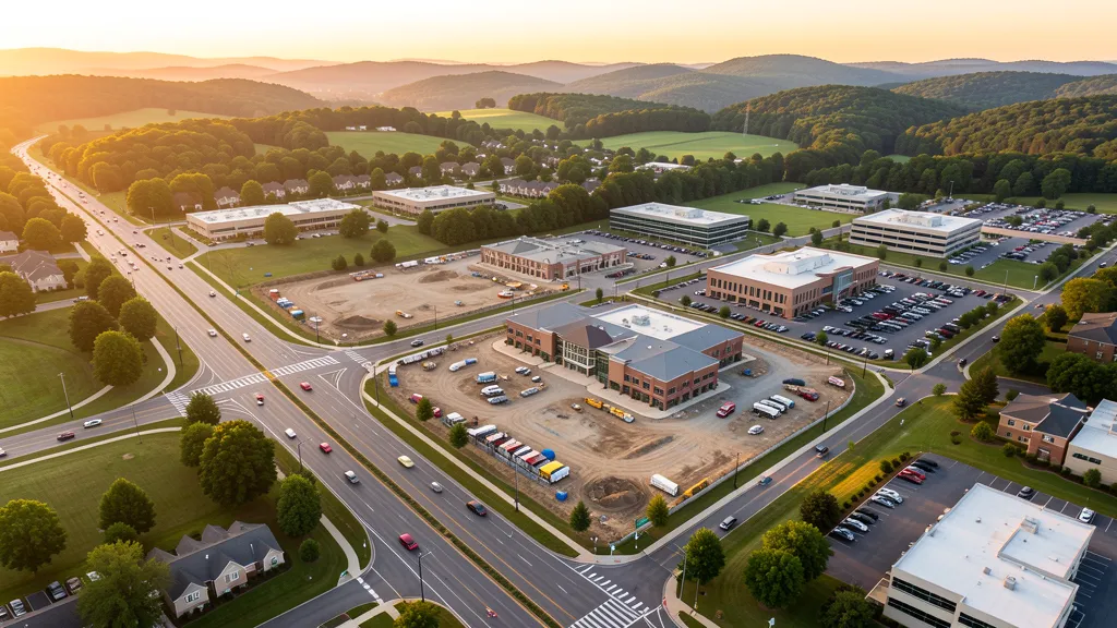 Aerial view of Exton, PA showing the local landscape and terrain relevant to aerial imaging operations