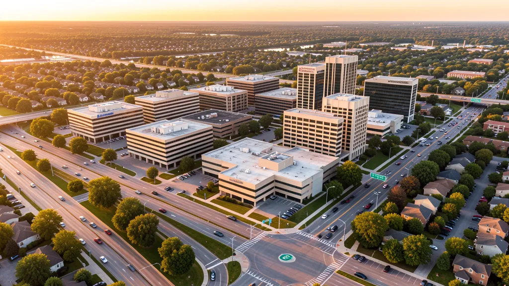 Aerial view of Farmington Hills, MI showing the local landscape and terrain relevant to aerial imaging operations