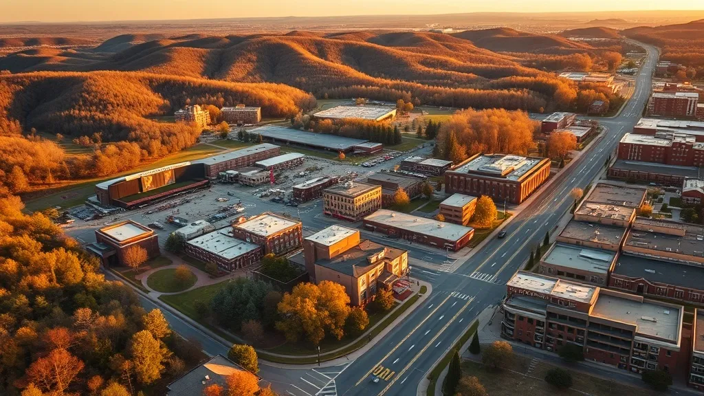 Aerial view of Fayetteville, AR showing the local landscape and terrain relevant to aerial imaging operations