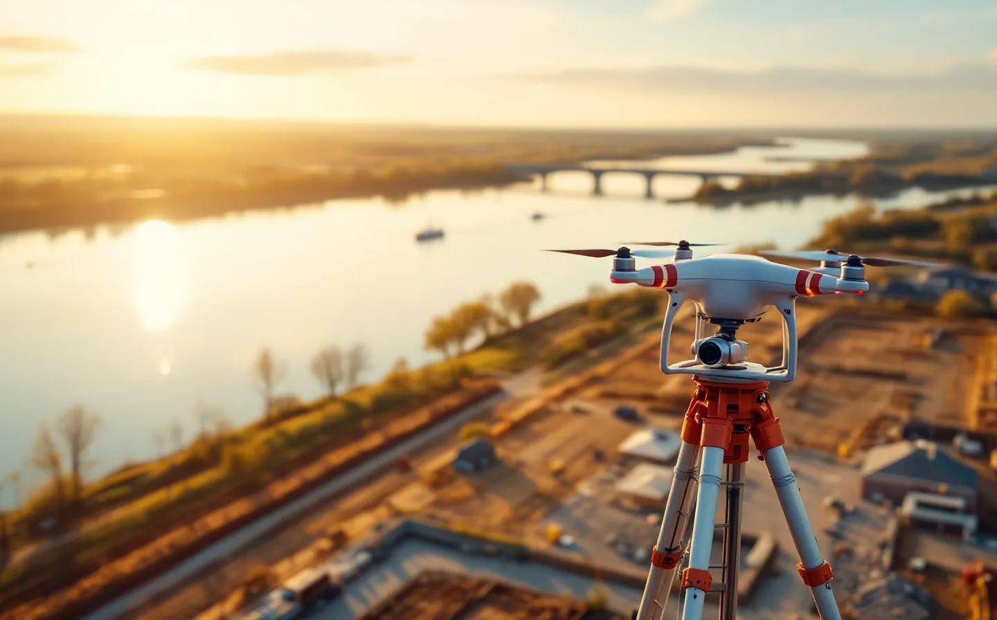 aerial imaging in progress at a construction site in Fort Wayne, IN with local terrain visible