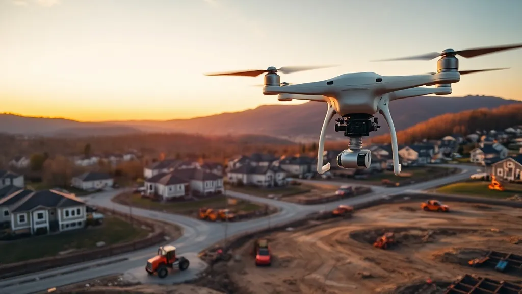 aerial imaging in progress at a construction site in Frederick, MD with local terrain visible