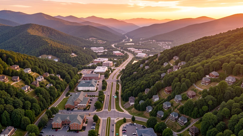 Aerial view of Gatlinburg, TN showing the local landscape and terrain relevant to aerial imaging operations