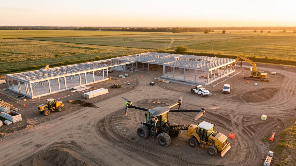 aerial imaging in progress at a construction site in Glenview, IL with local terrain visible