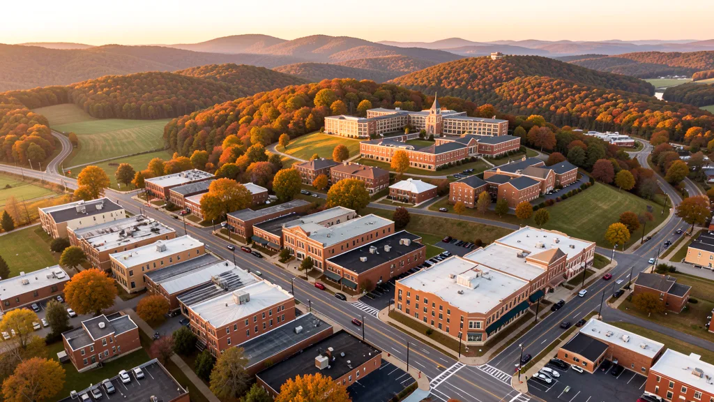 Aerial view of Greensburg, PA showing the local landscape and terrain relevant to aerial imaging operations