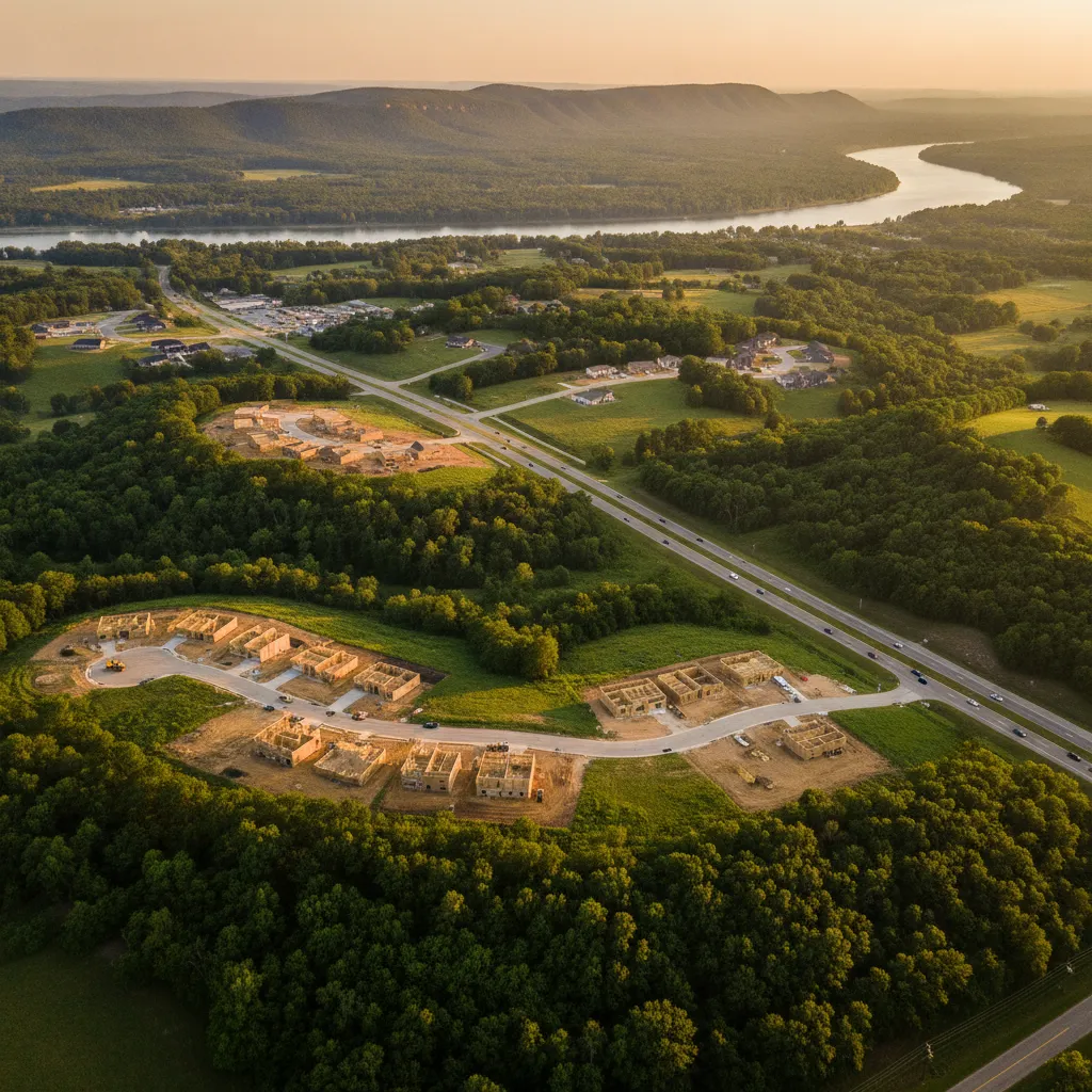 Aerial view of Greenwood, AR showing the local landscape and terrain relevant to aerial imaging operations