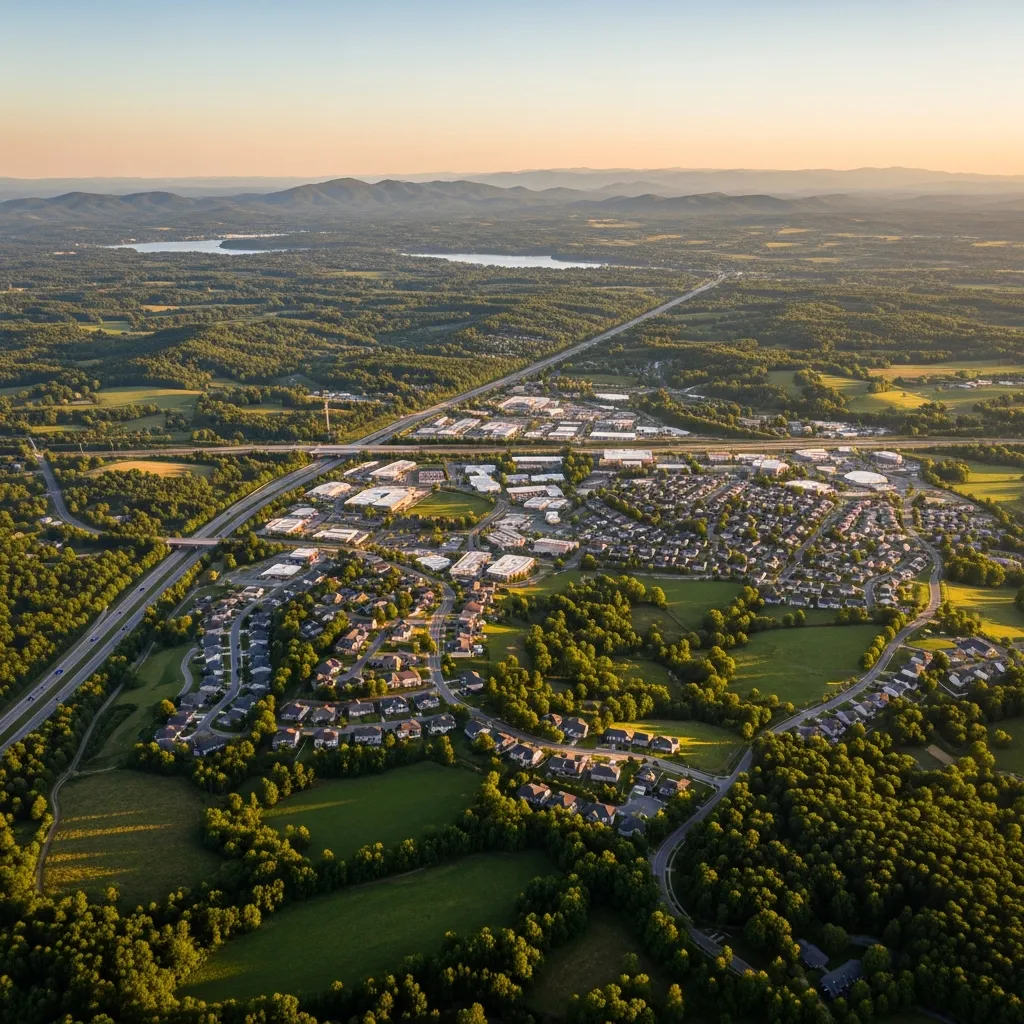 Aerial view of Greer, SC showing the local landscape and terrain relevant to aerial imaging operations