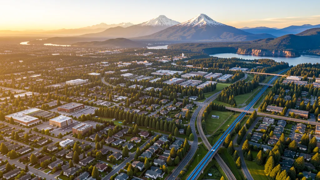 Aerial view of Gresham, OR showing the local landscape and terrain relevant to aerial imaging operations