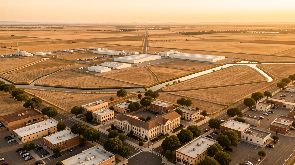 Aerial view of Hanford, CA showing the local landscape and terrain relevant to aerial imaging operations