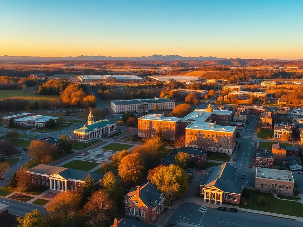 Aerial view of Harrisonburg, VA showing the local landscape and terrain relevant to aerial imaging operations