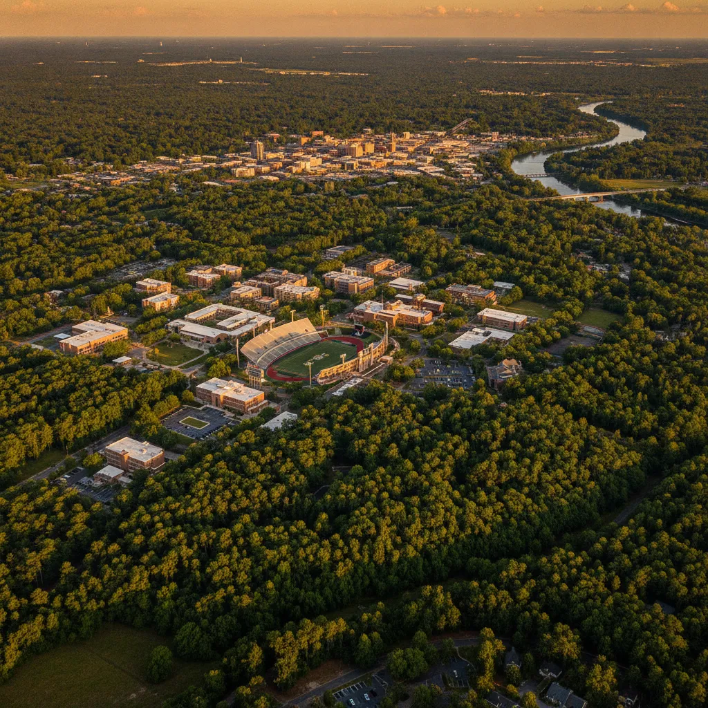 Aerial view of Hattiesburg, MS showing the local landscape and terrain relevant to aerial imaging operations