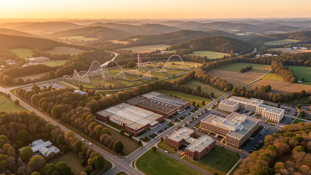 Aerial view of Hershey, PA showing the local landscape and terrain relevant to aerial imaging operations