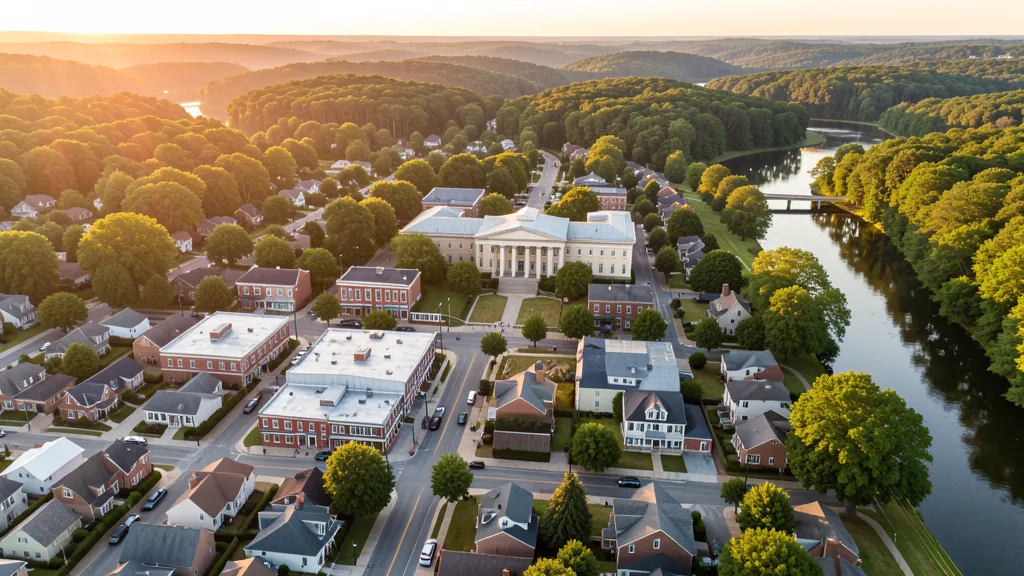 Aerial view of Hillsborough, NC showing the local landscape and terrain relevant to aerial imaging operations
