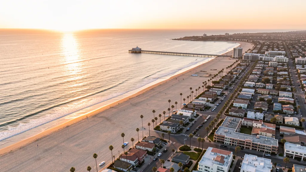 Aerial view of Huntington Beach, CA showing the local landscape and terrain relevant to aerial imaging operations