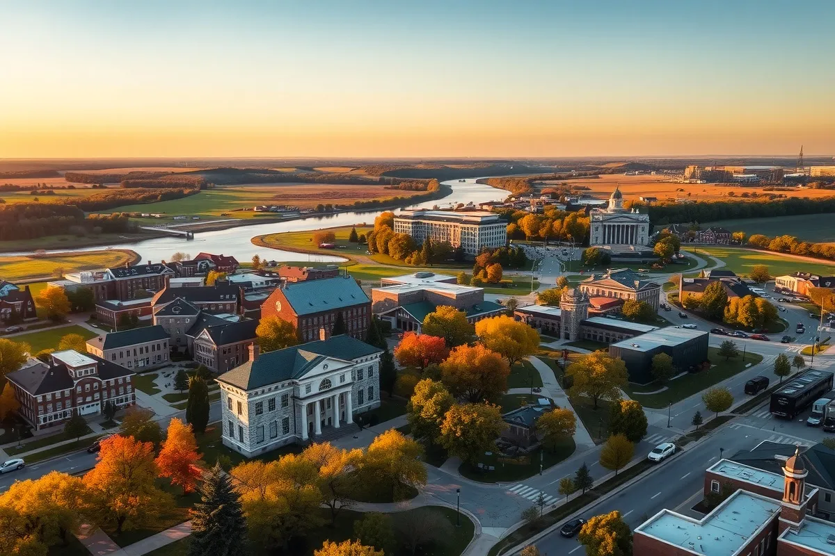 Aerial view of Iowa City, IA showing the local landscape and terrain relevant to aerial imaging operations