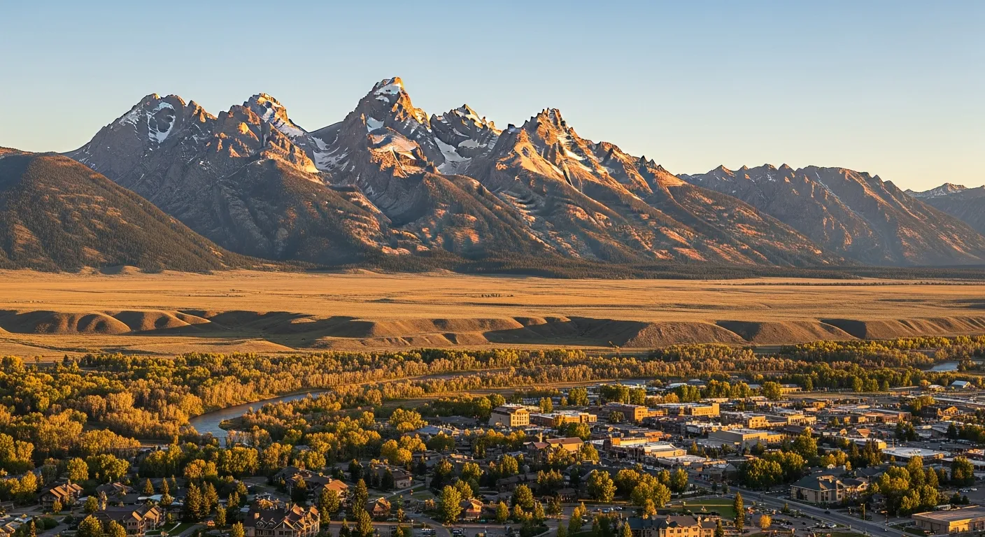 Aerial view of Jackson, WY showing the local landscape and terrain relevant to aerial imaging operations