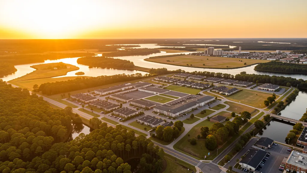 Aerial view of Jacksonville, NC showing the local landscape and terrain relevant to aerial imaging operations