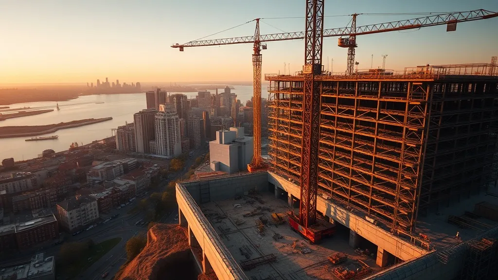 aerial imaging in progress at a construction site in Jersey City, NJ with local terrain visible