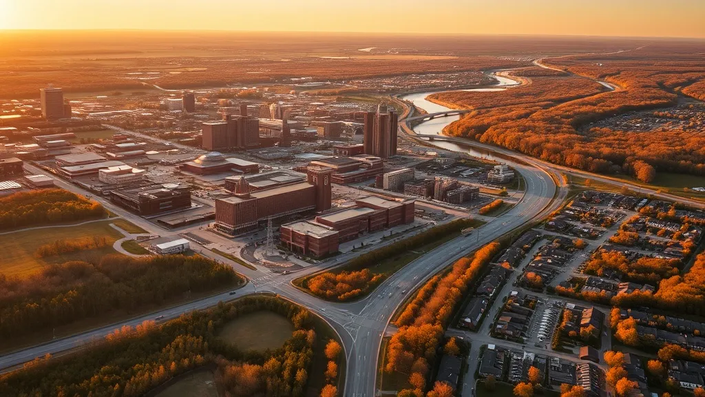 Aerial view of Kalamazoo, MI showing the local landscape and terrain relevant to aerial imaging operations