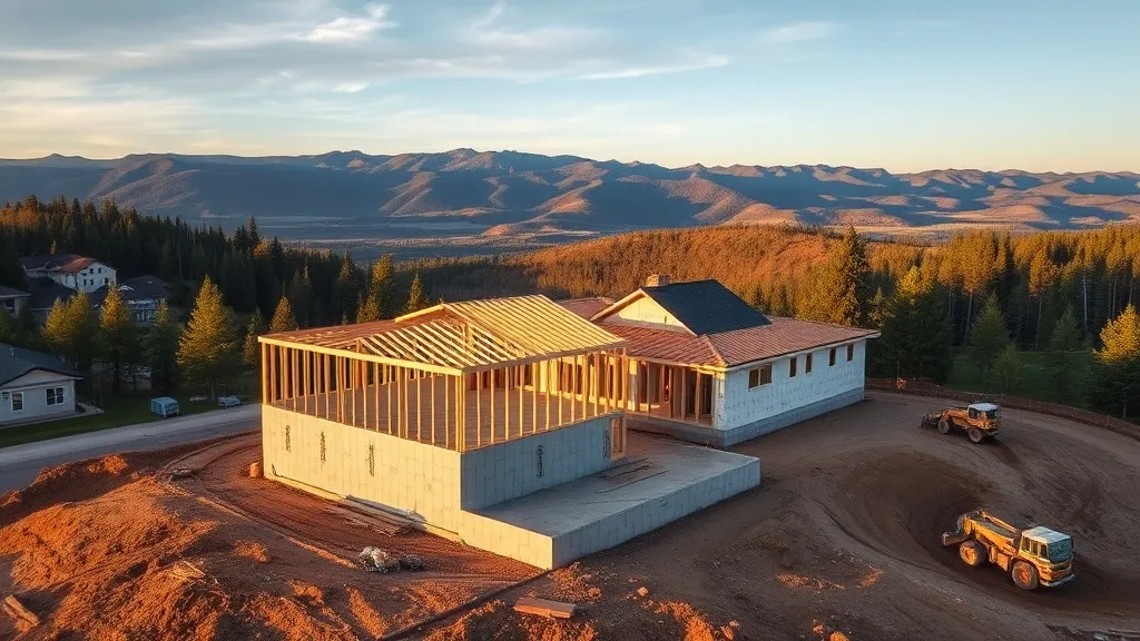 aerial imaging in progress at a construction site in Kalispell, MT with local terrain visible