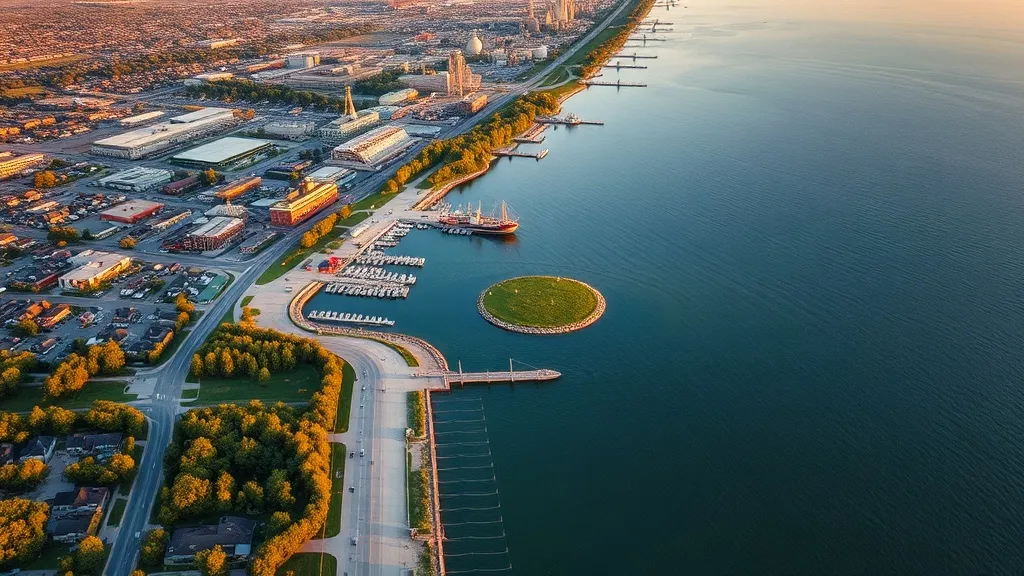 Aerial view of Kenosha, WI showing the local landscape and terrain relevant to aerial imaging operations