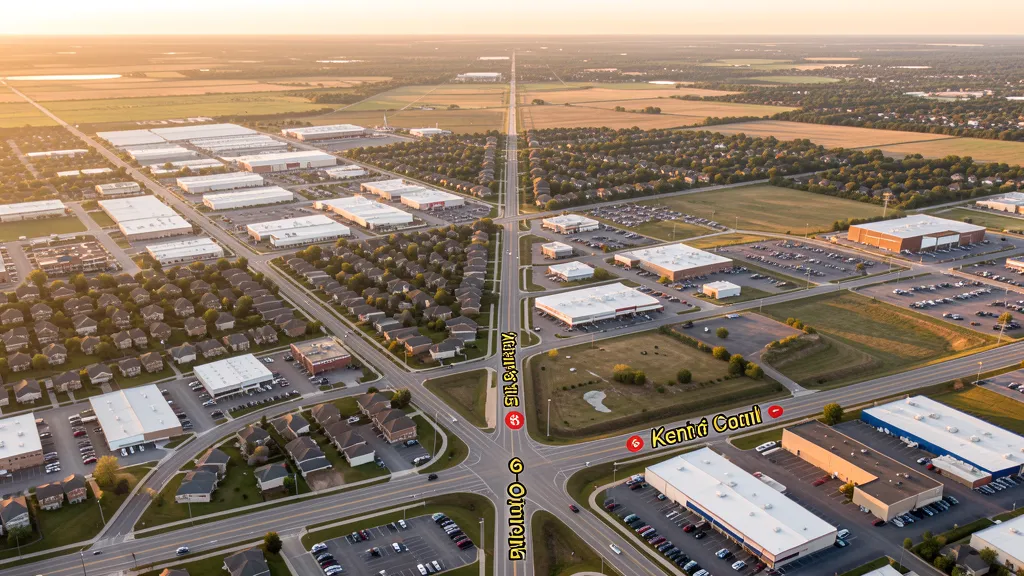 Aerial view of Kentwood, MI showing the local landscape and terrain relevant to aerial imaging operations