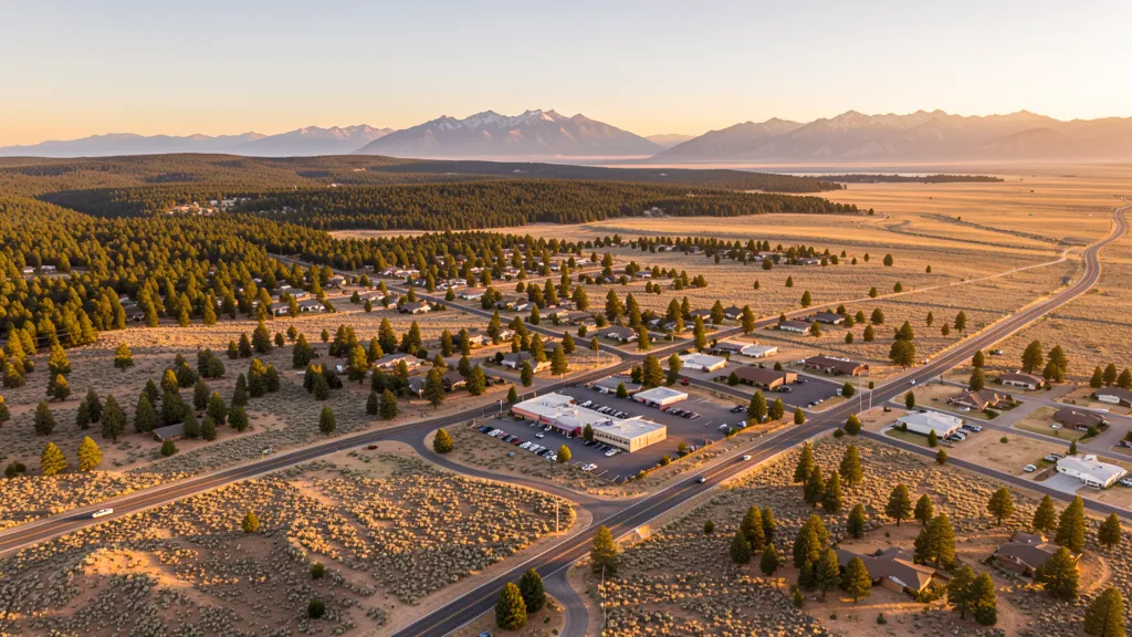 Aerial view of La Pine, OR showing the local landscape and terrain relevant to aerial imaging operations