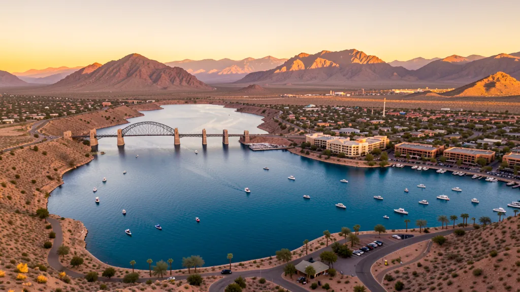 Aerial view of Lake Havasu City, AZ showing the local landscape and terrain relevant to aerial imaging operations