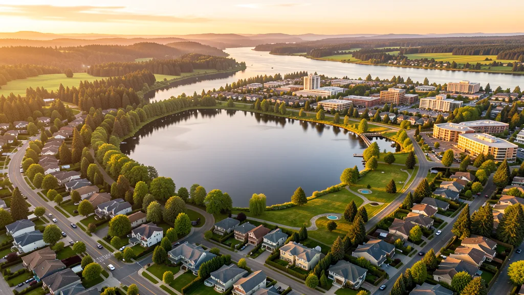 Aerial view of Lake Oswego, OR showing the local landscape and terrain relevant to aerial imaging operations