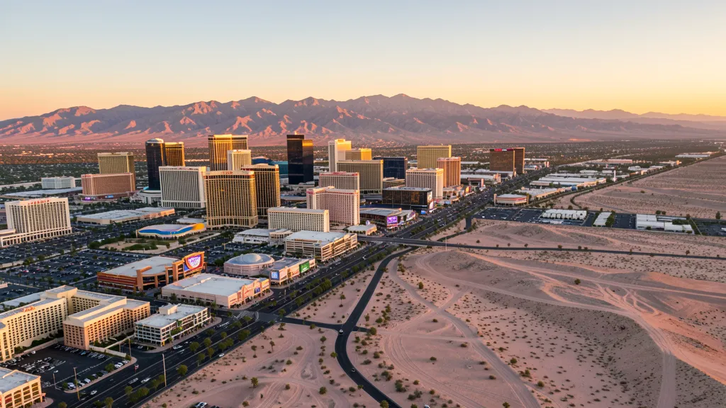 Aerial view of Las Vegas, NV showing the local landscape and terrain relevant to aerial imaging operations