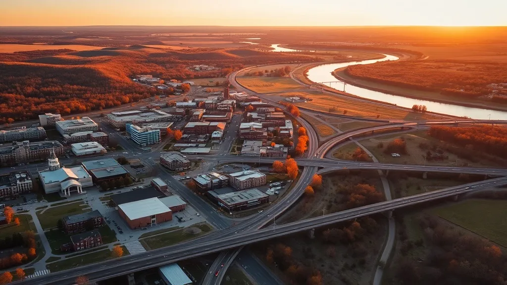 Aerial view of Lawrence, KS showing the local landscape and terrain relevant to aerial imaging operations