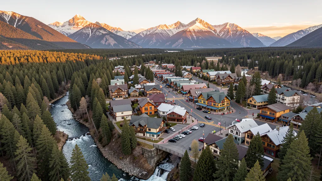 Aerial view of Leavenworth, WA showing the local landscape and terrain relevant to aerial imaging operations