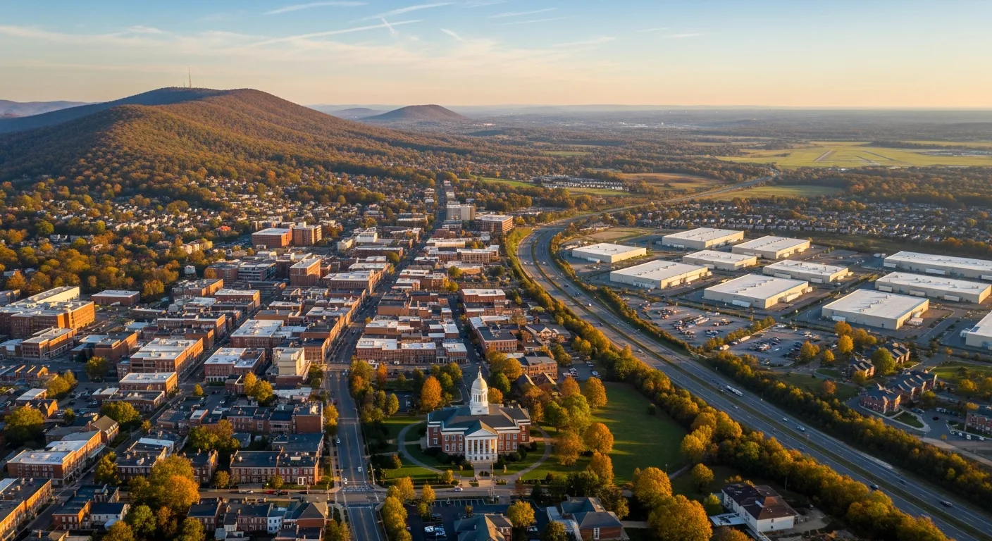 Aerial view of Leesburg, VA showing the local landscape and terrain relevant to aerial imaging operations