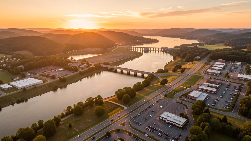 Aerial view of Lenoir City, TN showing the local landscape and terrain relevant to aerial imaging operations