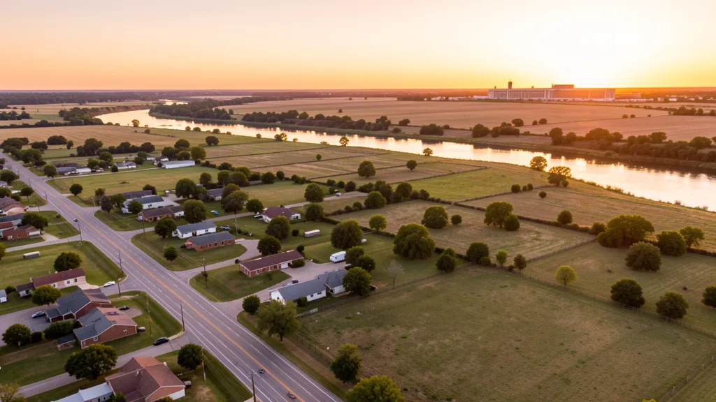 Aerial view of Lexington, OK showing the local landscape and terrain relevant to aerial imaging operations