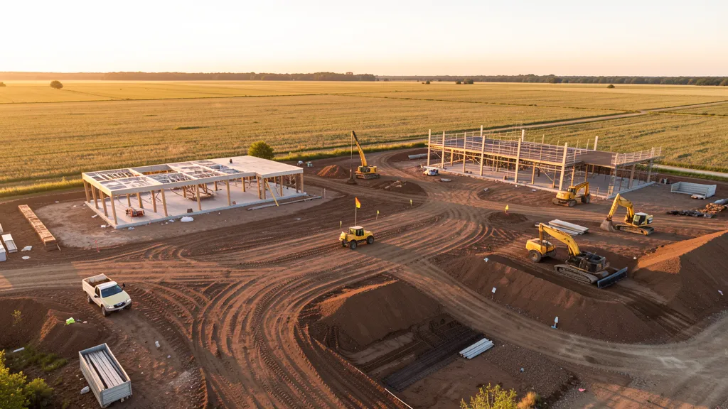 aerial imaging in progress at a construction site in Lombard, IL with local terrain visible