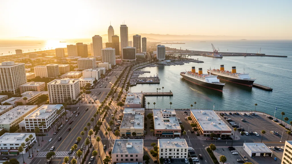 Aerial view of Long Beach, CA showing the local landscape and terrain relevant to aerial imaging operations