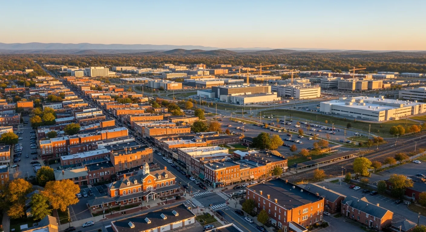Aerial view of Manassas, VA showing the local landscape and terrain relevant to aerial imaging operations