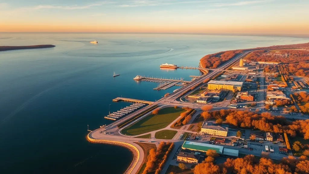 Aerial view of Manitowoc, WI showing the local landscape and terrain relevant to aerial imaging operations