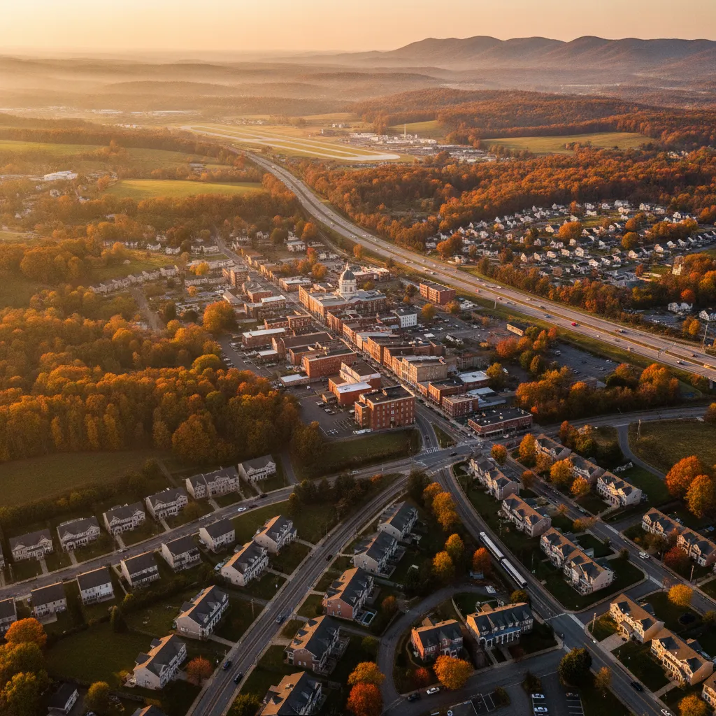 Aerial view of Martinsburg, WV showing the local landscape and terrain relevant to aerial imaging operations