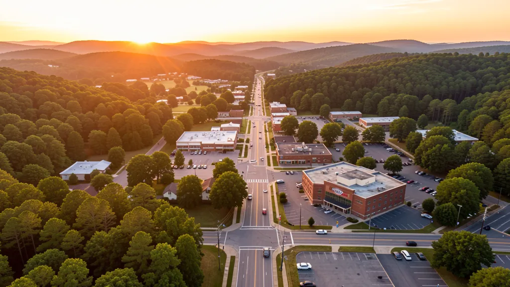 Aerial view of McAlester, OK showing the local landscape and terrain relevant to aerial imaging operations