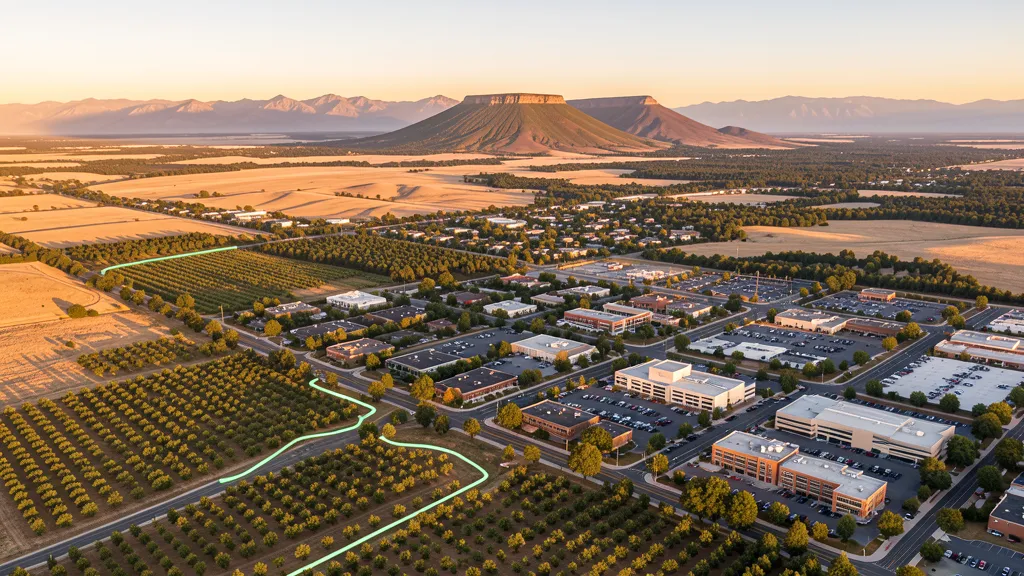 Aerial view of Medford, OR showing the local landscape and terrain relevant to aerial imaging operations