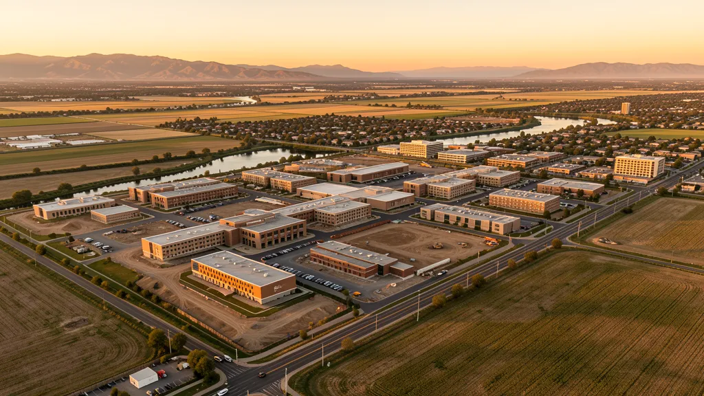 Aerial view of Merced, CA showing the local landscape and terrain relevant to aerial imaging operations