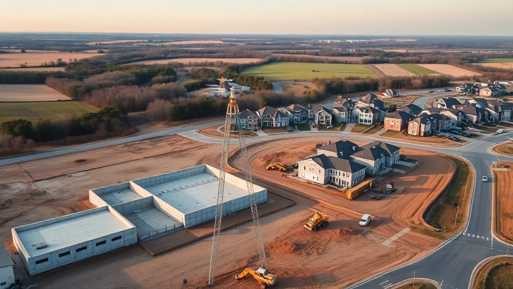 aerial imaging in progress at a construction site in Middletown, DE with local terrain visible