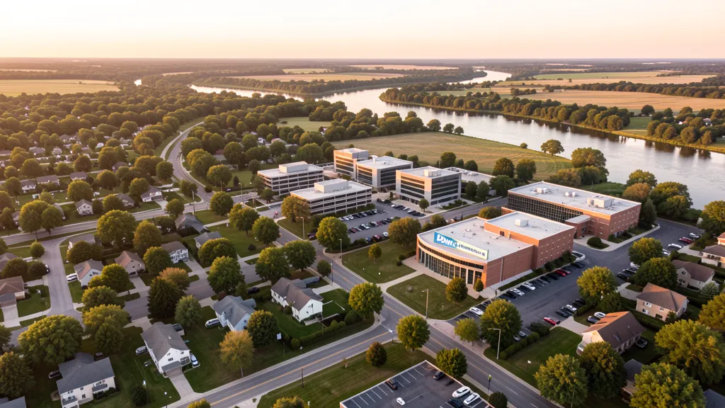 Aerial view of Midland, MI showing the local landscape and terrain relevant to aerial imaging operations