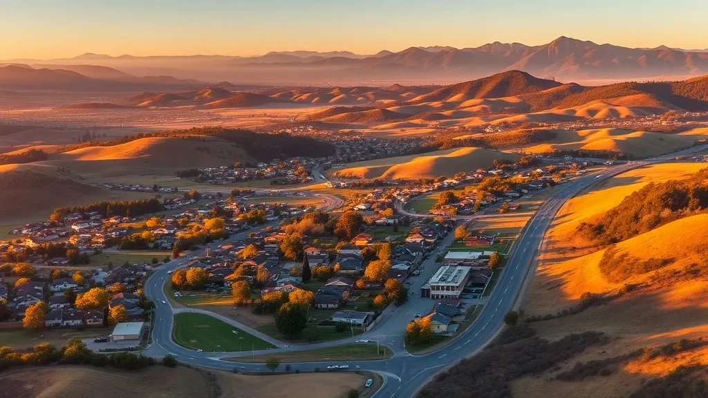 Aerial view of Morgan Hill, CA showing the local landscape and terrain relevant to aerial imaging operations