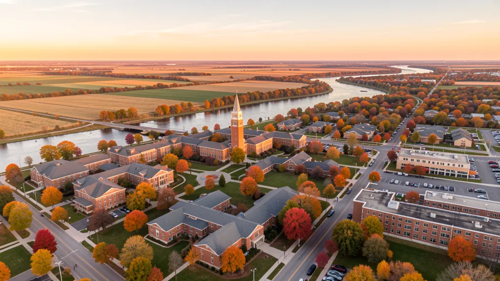 Aerial view of Mt. Pleasant, MI showing the local landscape and terrain relevant to aerial imaging operations